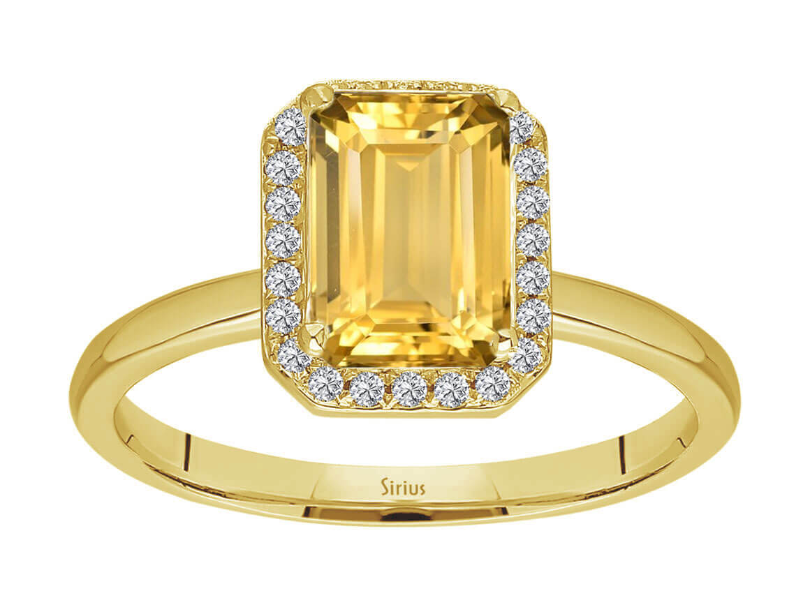 Diamant und Emerald Schliff Citrine Ring – handgefertigter Diamantschmuck aus Feingold | Sirius Diamant