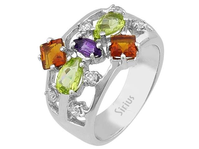Bague en diamant et pierre multicolore