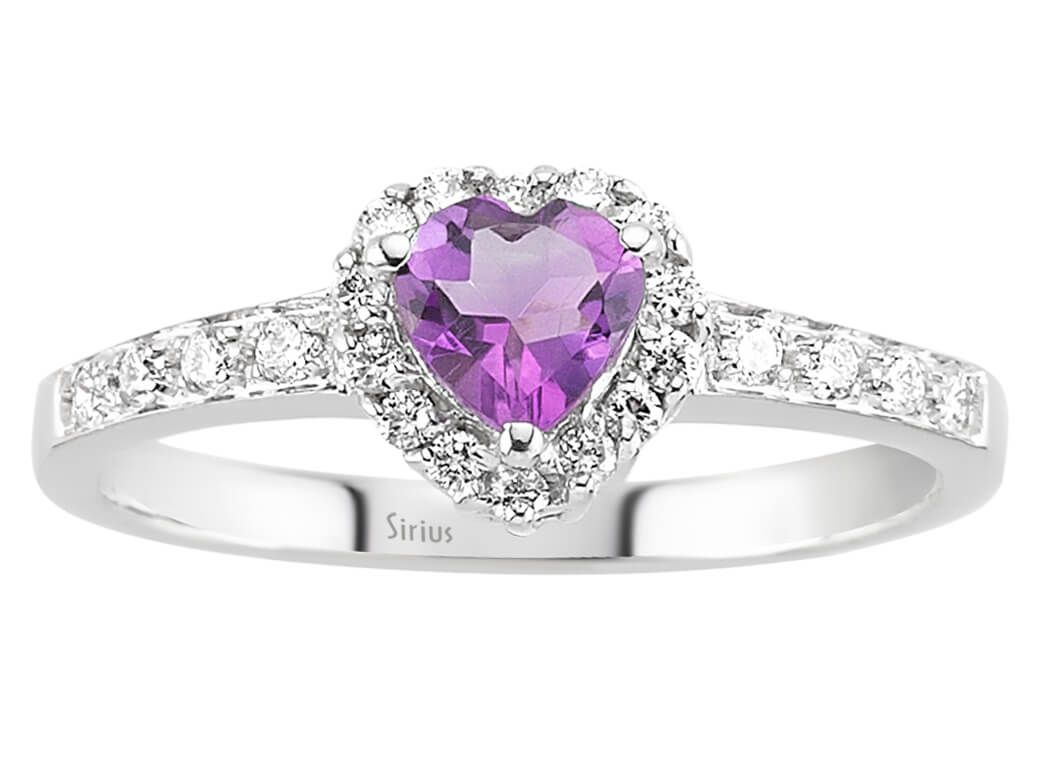 Diamond and Heart Cut Amethyst Ring