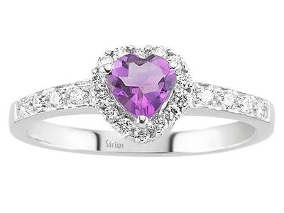 Diamond and Heart Cut Amethyst Ring