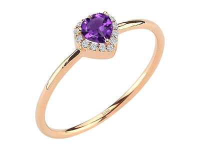 Diamond and Heart Cut Amethyst Ring