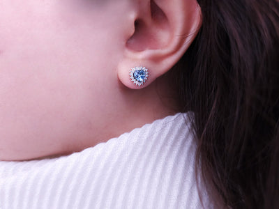 Diamond and Heart Cut Blue Topaz Earrings