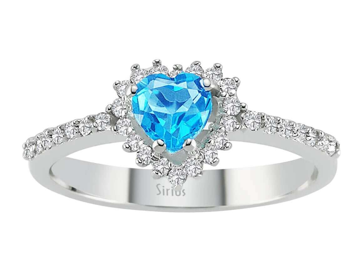 Diamond and heart cut blue topaz jewelry set in 14 K white gold