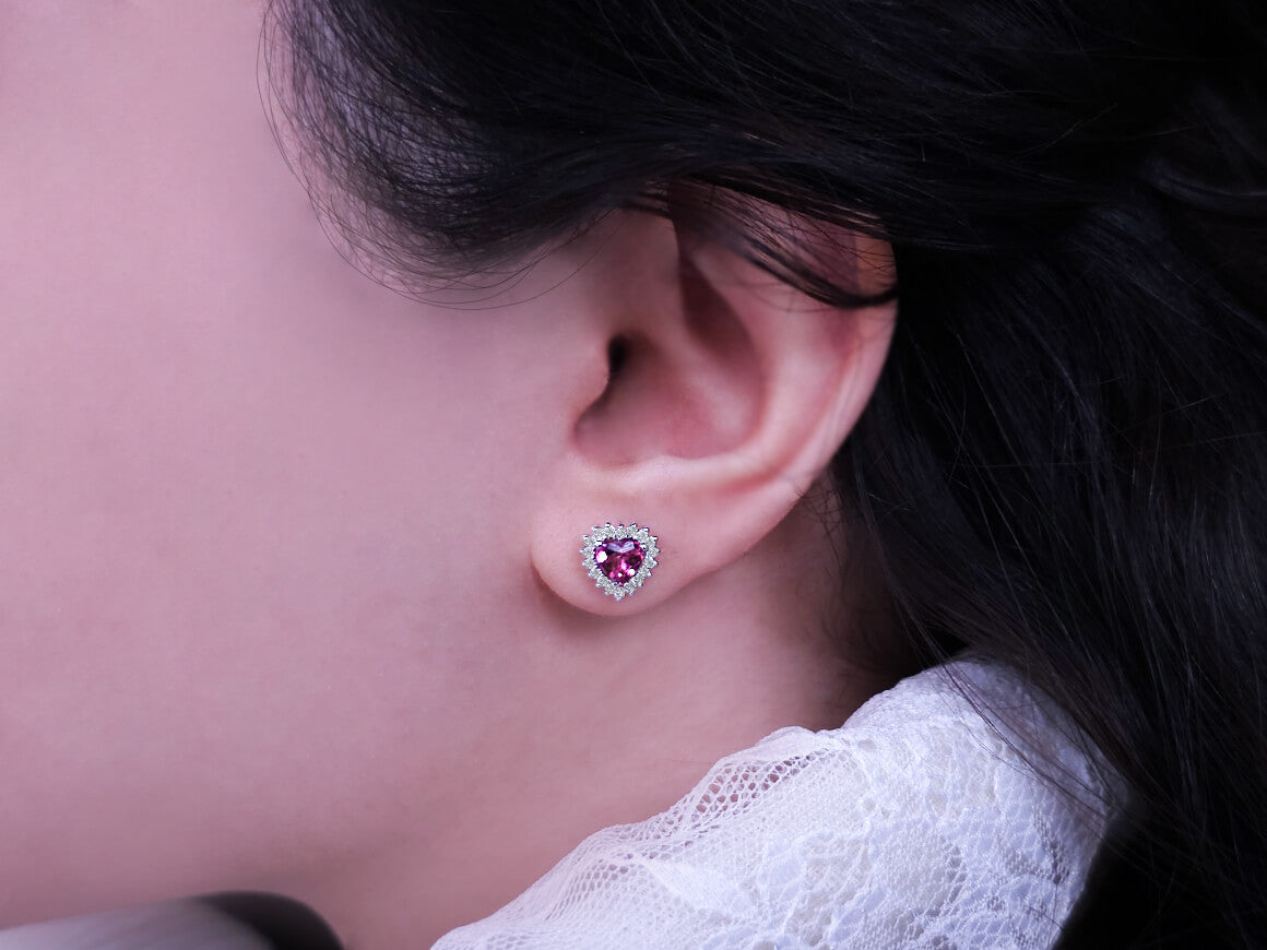 Diamond and Heart Pink Tourmaline Earrings