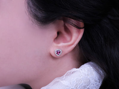 Diamond and Heart Pink Tourmaline Earrings