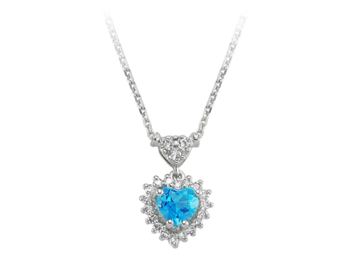 Diamond and heart cut blue topaz jewelry set in 14 K white gold