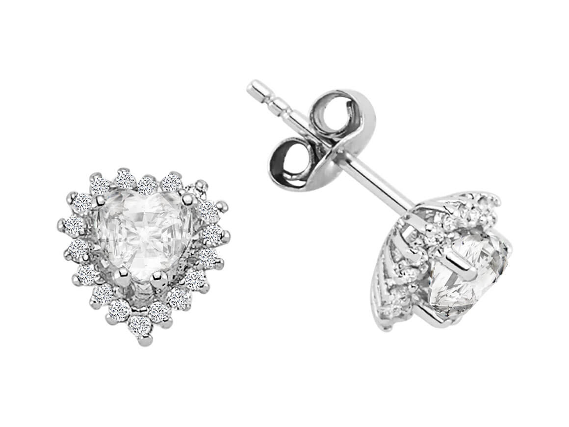 Diamant und Herz Weißer Topas Ohrring - handgefertigter Diamantschmuck aus Feingold | Sirius Diamant