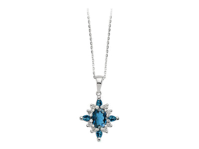 Diamant und London Blauer Topas Mai Collier in 8 K Weißgold