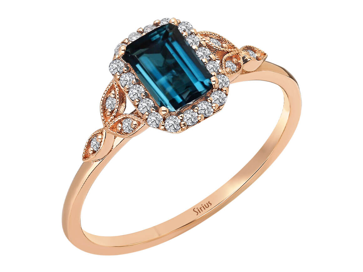 Diamant und London Blauer Topas Riga Ring - handgefertigter Diamantschmuck aus Feingold | Sirius Diamant