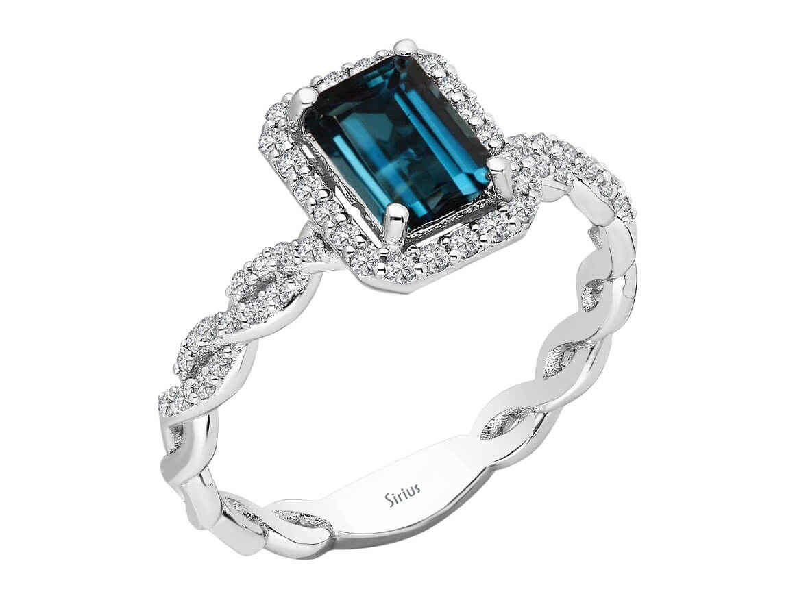 Diamant und London Blauer Topas Samsara Ring - handgefertigter Diamantschmuck aus Feingold | Sirius Diamant