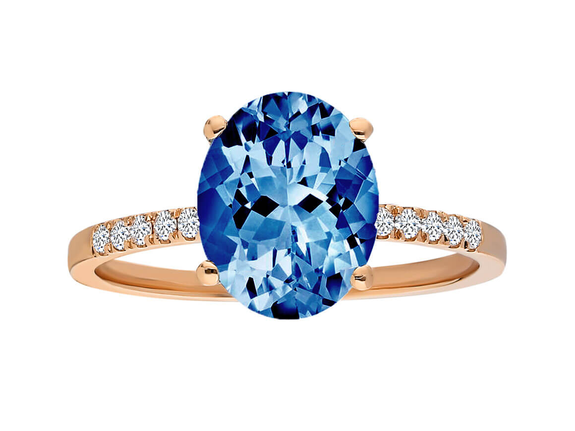 Diamant und London Blau Topas Ring in 585er 14K Rotgold - handgefertigter Diamantschmuck aus Feingold | Sirius Diamant
