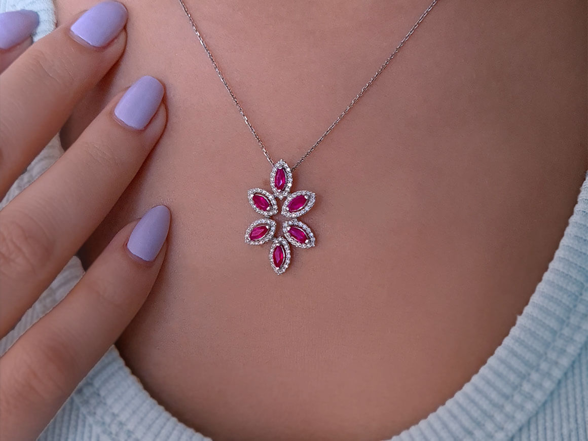 Diamond and marquise cut ruby necklace