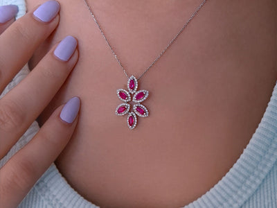 Diamond and marquise cut ruby necklace