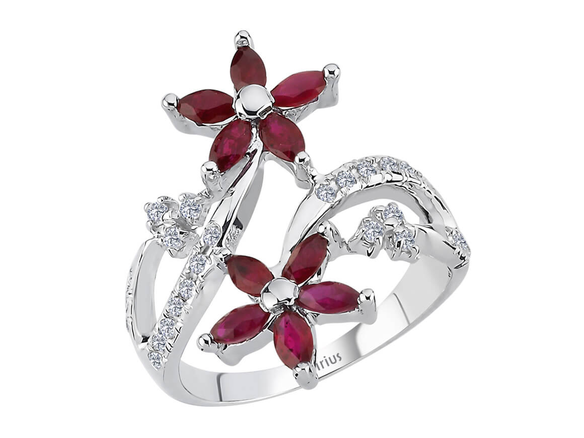 Diamant und Marquise Schliff Rubin Ring - handgefertigter Diamantschmuck aus Feingold | Sirius Diamant