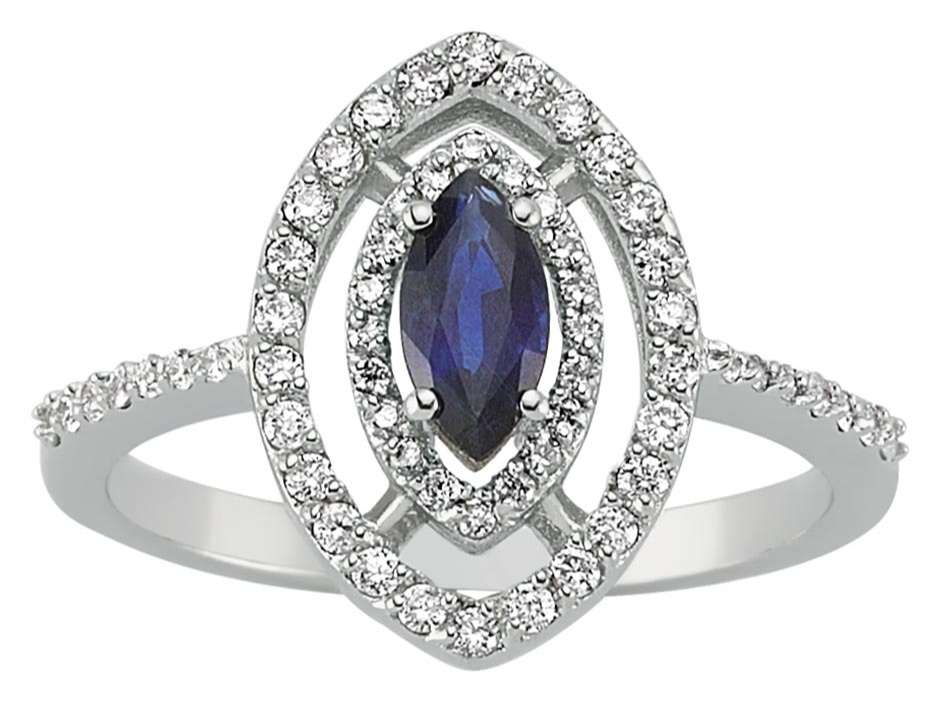 Diamond and Marquise Cut Sapphire Ring