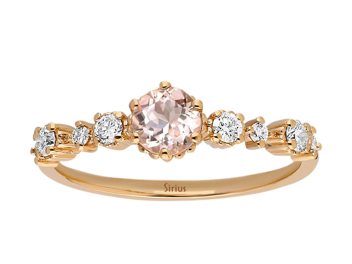 Diamant und Morganit Petra Ring in 585er 14 Karat Rotgold - handgefertigter Diamantschmuck aus Feingold | Sirius Diamant