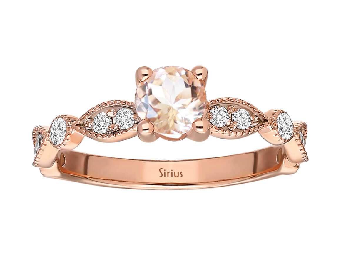 Bague solitaire vintage en diamant et morganite 
