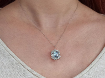 Diamond and octagon aquamarine necklace