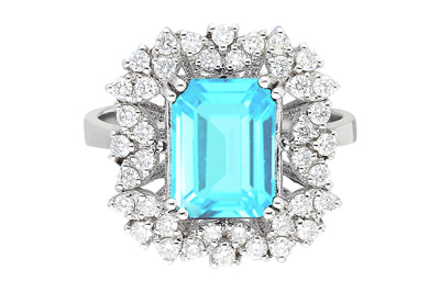Diamond and octagon cut aquamarine ring
