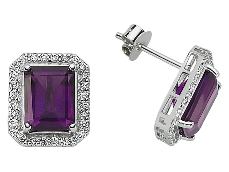 Diamond and octagon cut amethyst earrings