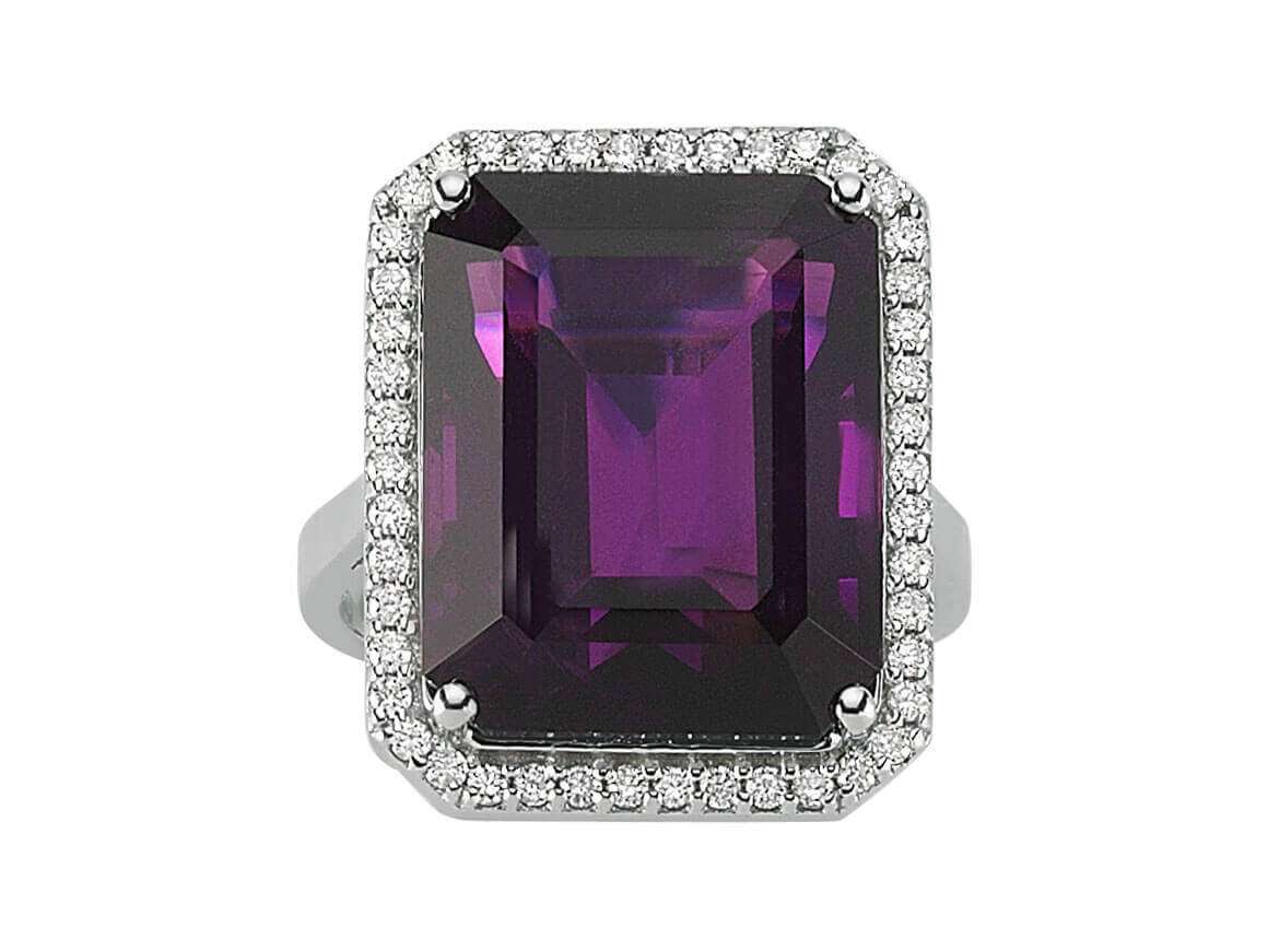 Diamant und Oktagon Schliff Amethyst Ring - handgefertigter Diamantschmuck aus Feingold | Sirius Diamant