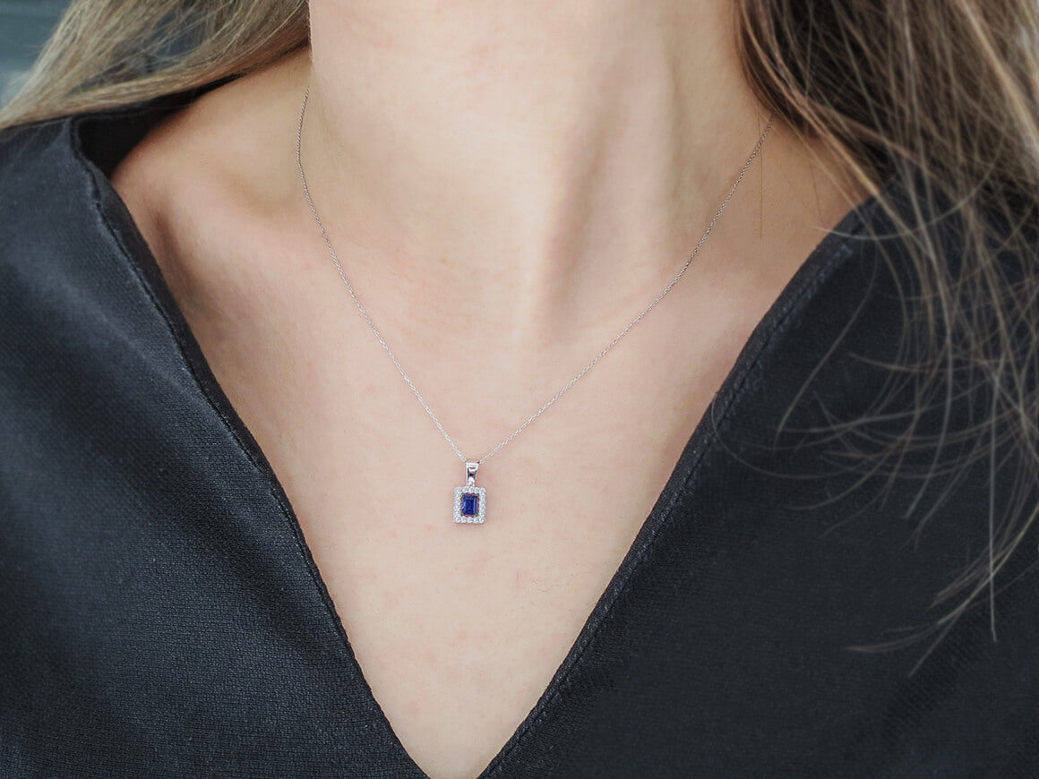 Diamond and octagon sapphire necklace