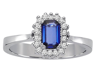 Diamond and octagon cut sapphire ring