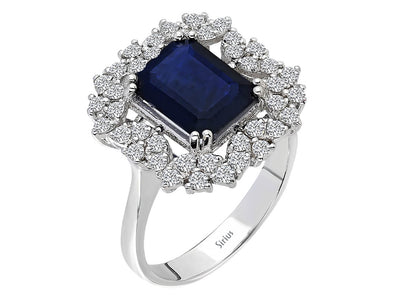 Diamond and octagon cut sapphire ring