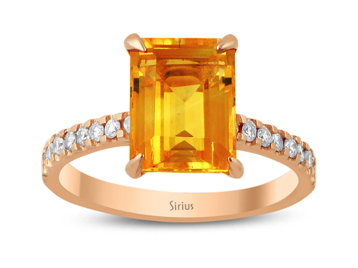 Diamond and octagon cut citrine ring