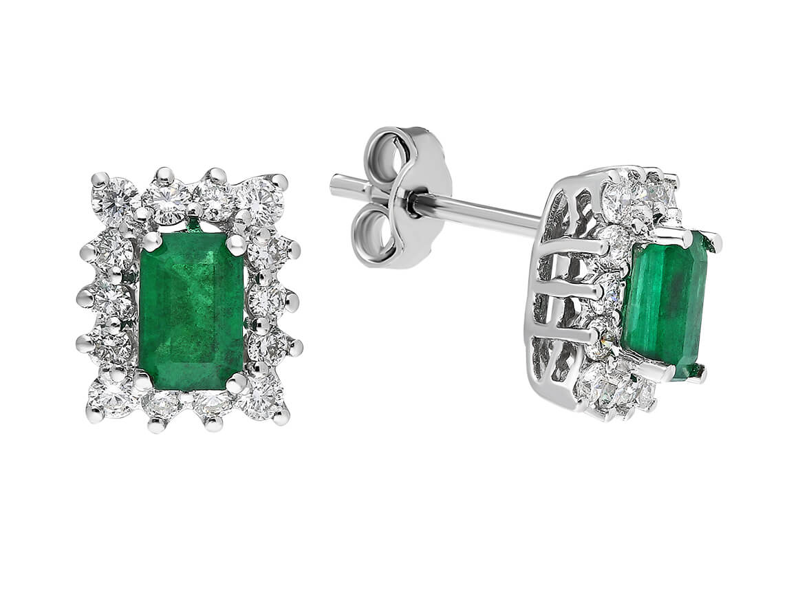 Diamond and octagon emerald earrings