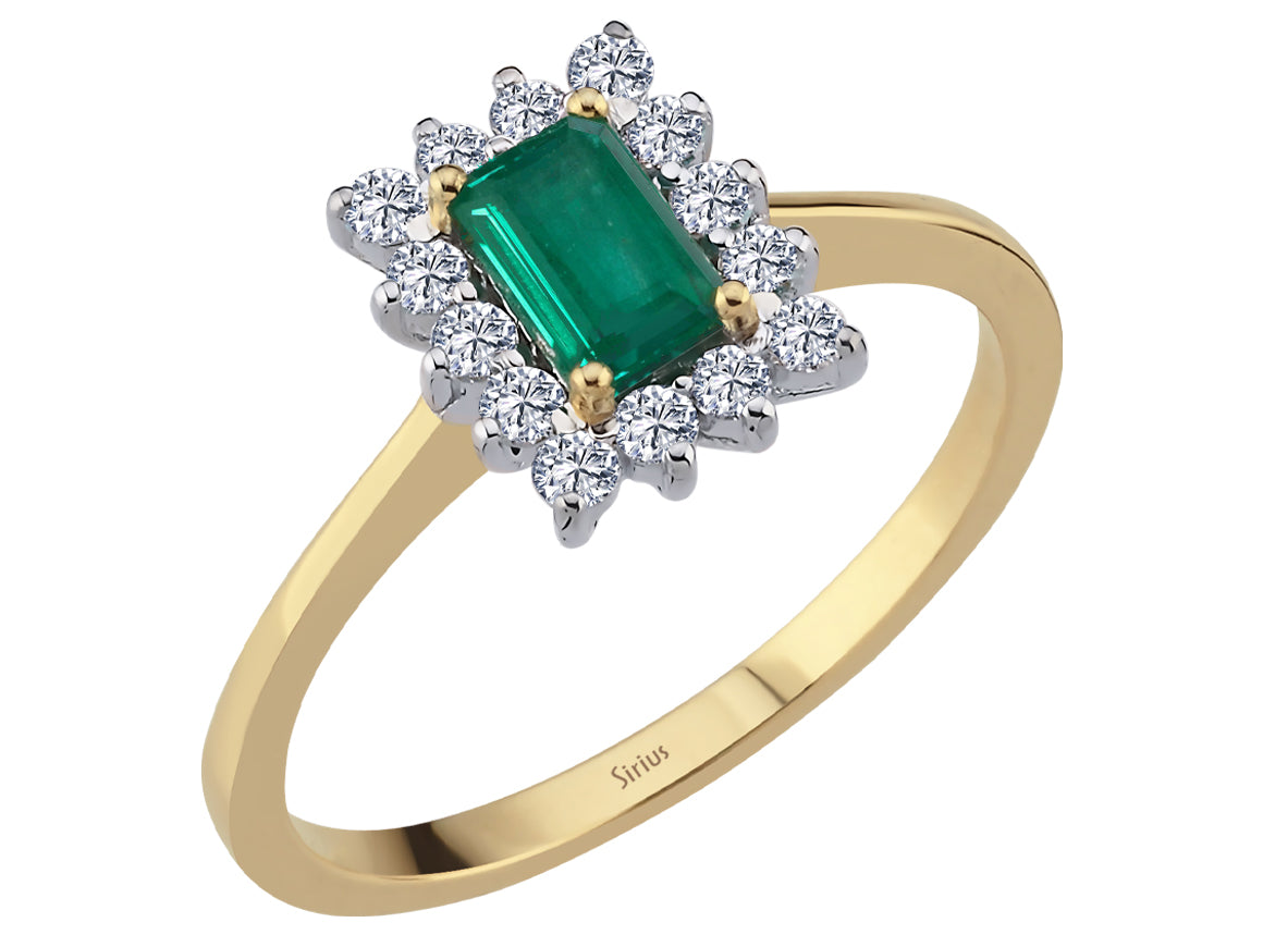 Diamond and octagon emerald ring in 14 carat white and yellow gold