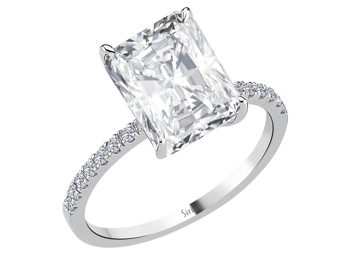 Diamond ring with octagonal cut white topaz in white gold