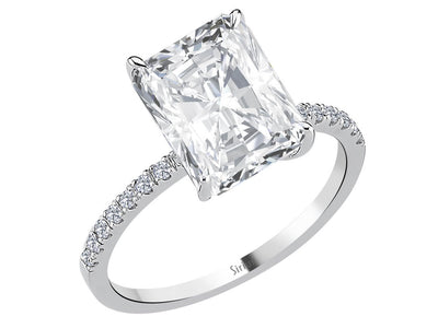 Diamond ring with octagonal cut white topaz in white gold