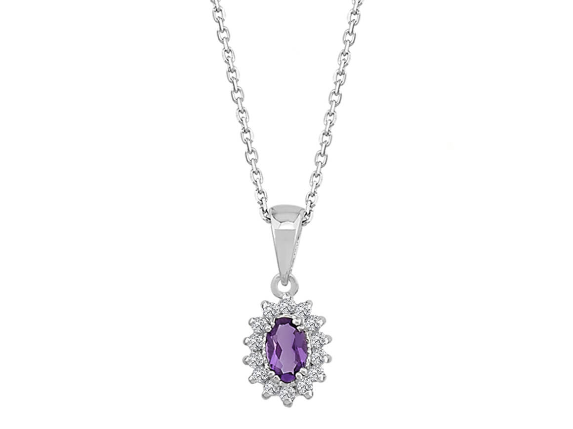 Diamond and oval amethyst necklace in 333 8 carat gold