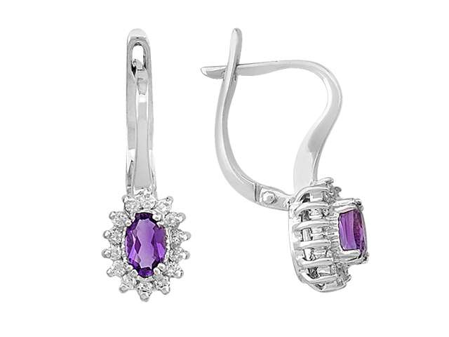 Diamond and oval cut amethyst earrings in 333 8 carat white gold