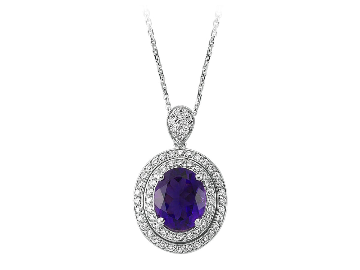 Diamant und Oval Amethyst Collier in 585er 14 K Weißgold - handgefertigter Diamantschmuck aus Feingold | Sirius Diamant