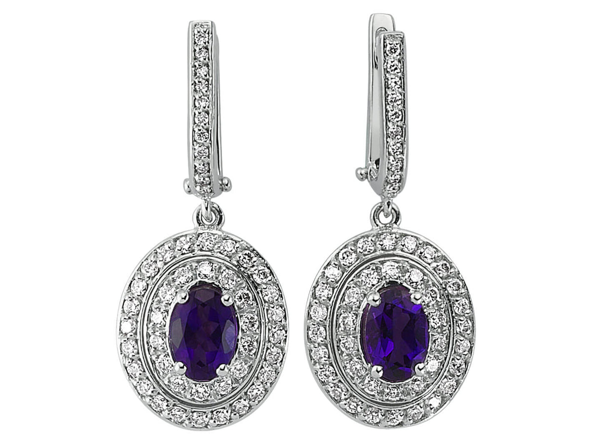 Diamant und Oval Amethyst Ohrringe in 14 K Weißgold - handgefertigter Diamantschmuck aus Feingold | Sirius Diamant