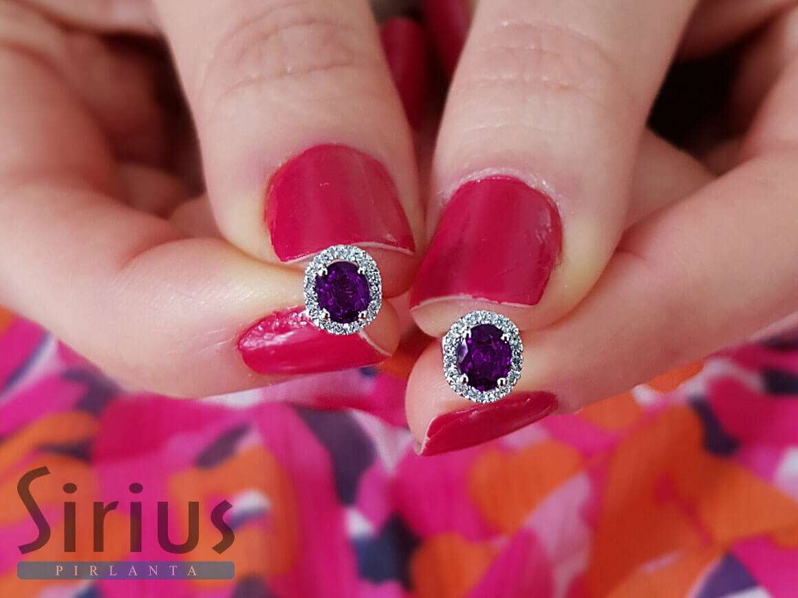 Diamant und Oval Amethyst Ohrringe - handgefertigter Diamantschmuck aus Feingold | Sirius Diamant