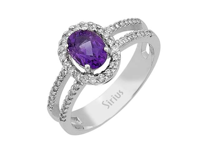 Diamant und Oval Amethyst Ring in 585er 14 Karat Weißgold - handgefertigter Diamantschmuck aus Feingold | Sirius Diamant