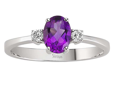 Diamond and oval amethyst ring in 8 K white gold