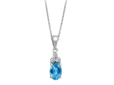 Diamant und Oval Blauer Topas Collier