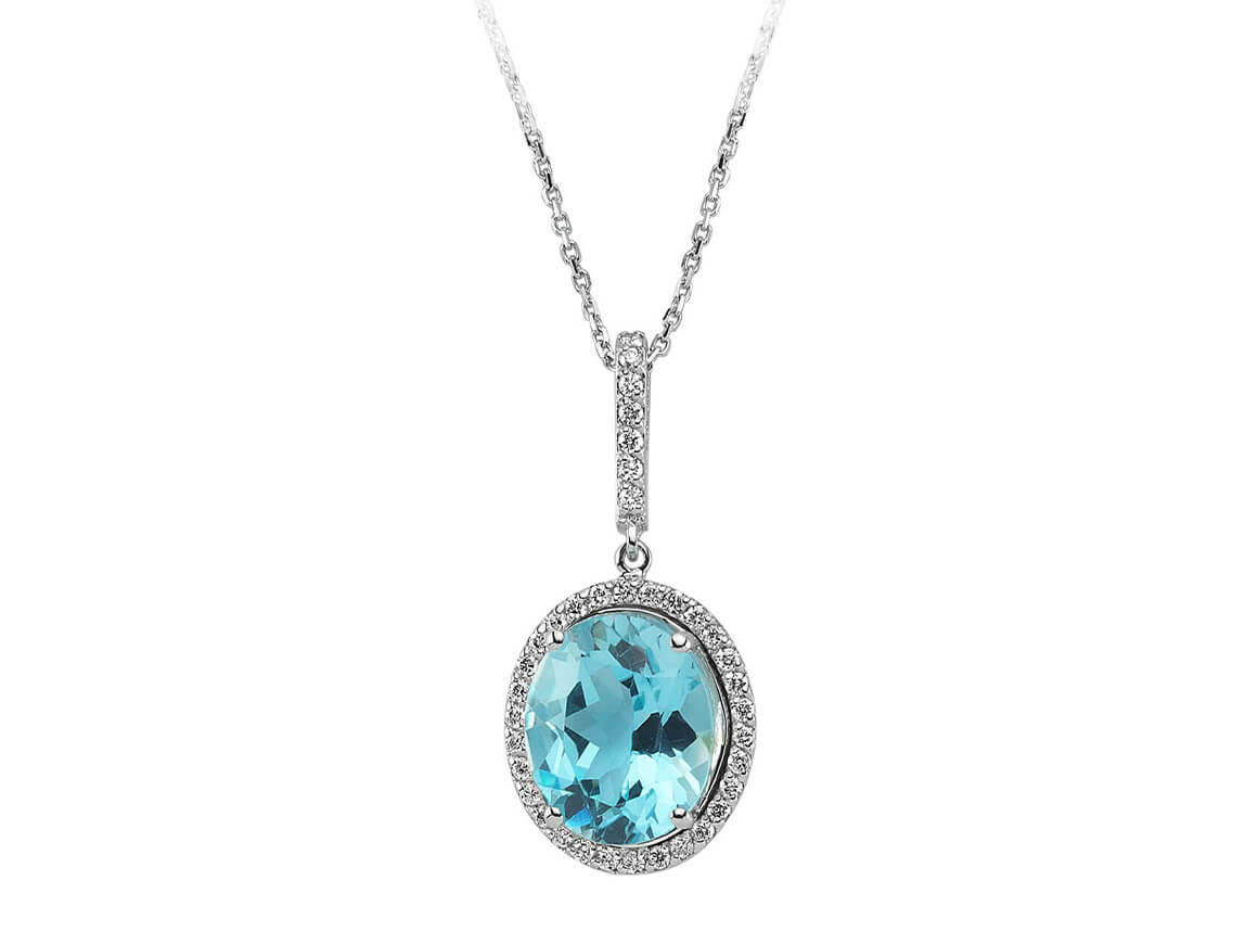 Diamant und Oval Blauer Topas Collier - handgefertigter Diamantschmuck aus Feingold | Sirius Diamant