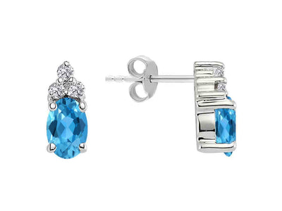 Diamond and Oval Blue Topaz Earrings