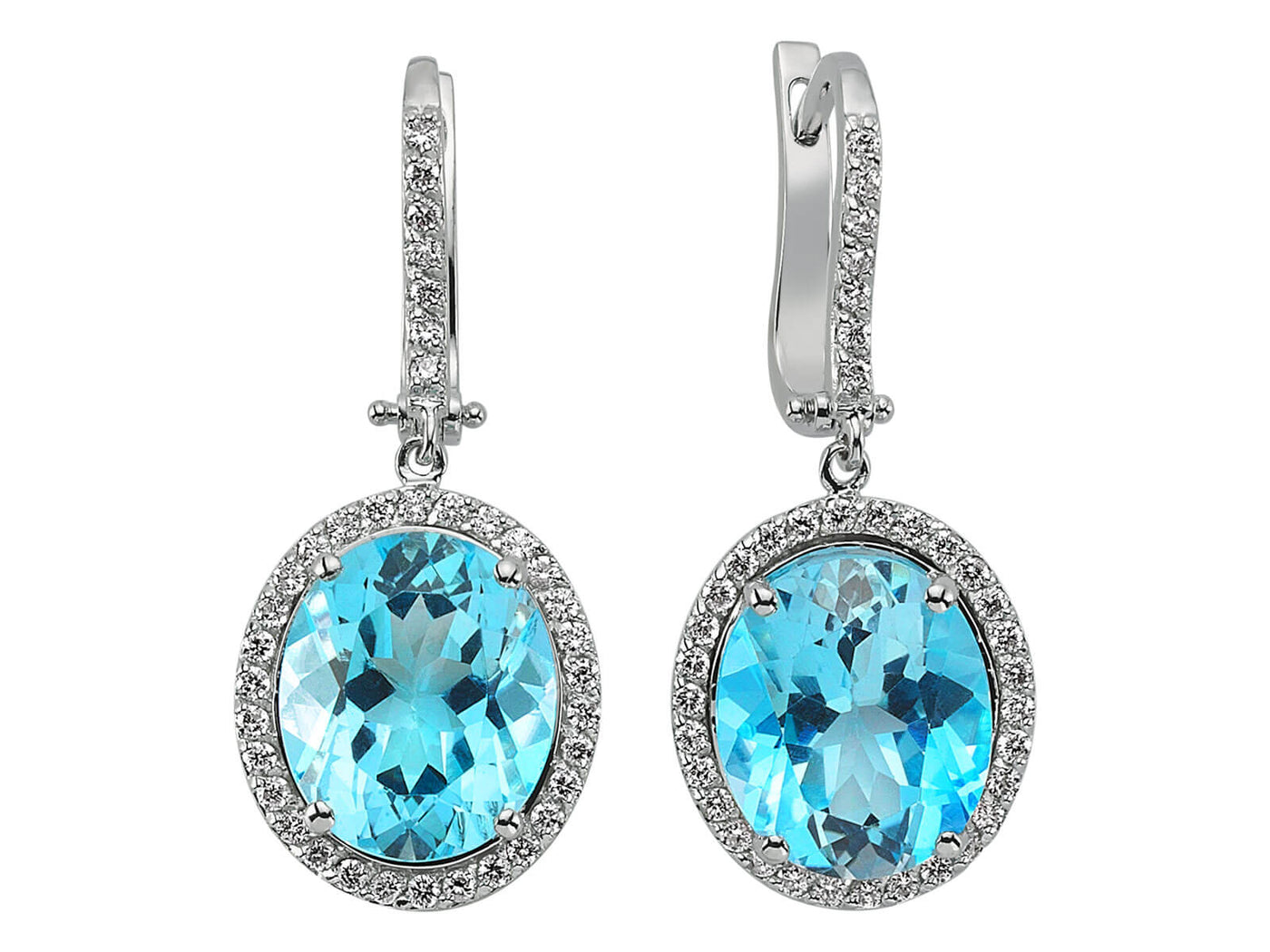 Diamond and Oval Blue Topaz Earrings