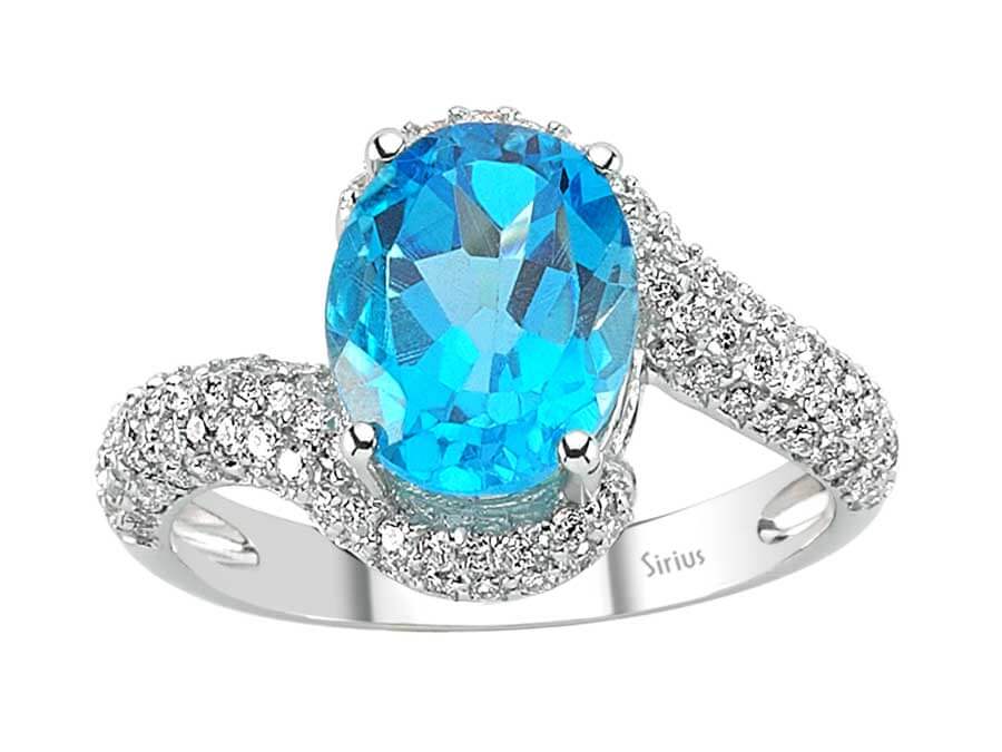 Diamant und Oval Blauer Topas Ring - handgefertigter Diamantschmuck aus Feingold | Sirius Diamant