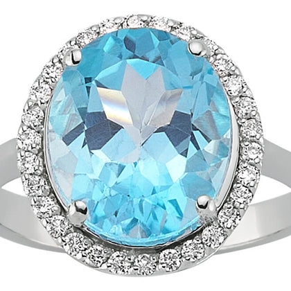Diamond and Oval Blue Topaz Ring