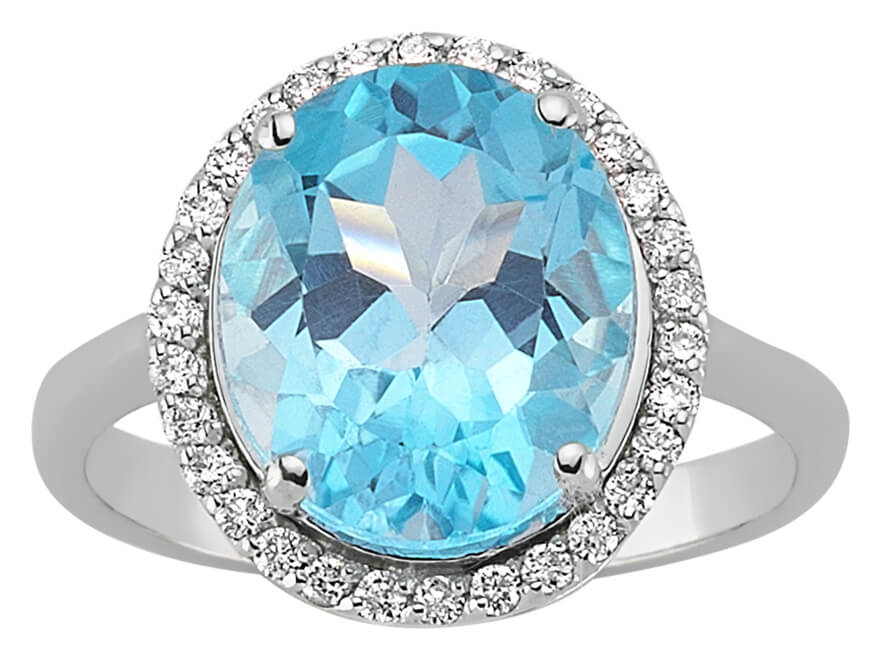 Diamond and Oval Blue Topaz Ring