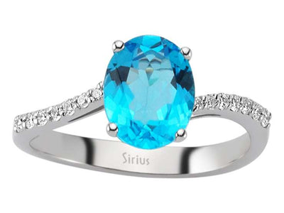 Diamond and Oval Blue Topaz Ring