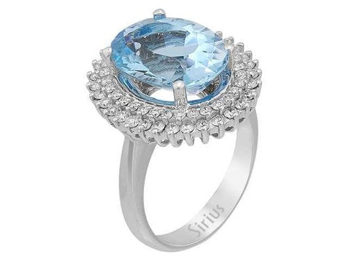 Diamant und Oval Schliff Blau Topas Schmuckset in 14k Weißgold