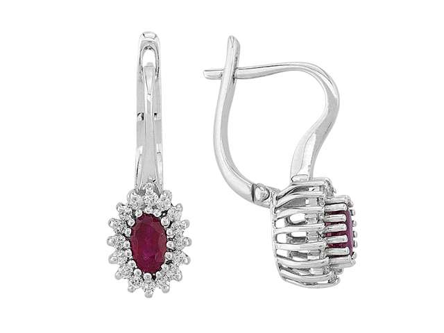 Boucles d'oreilles diamant et rubis ovales en or blanc 333 8 carats